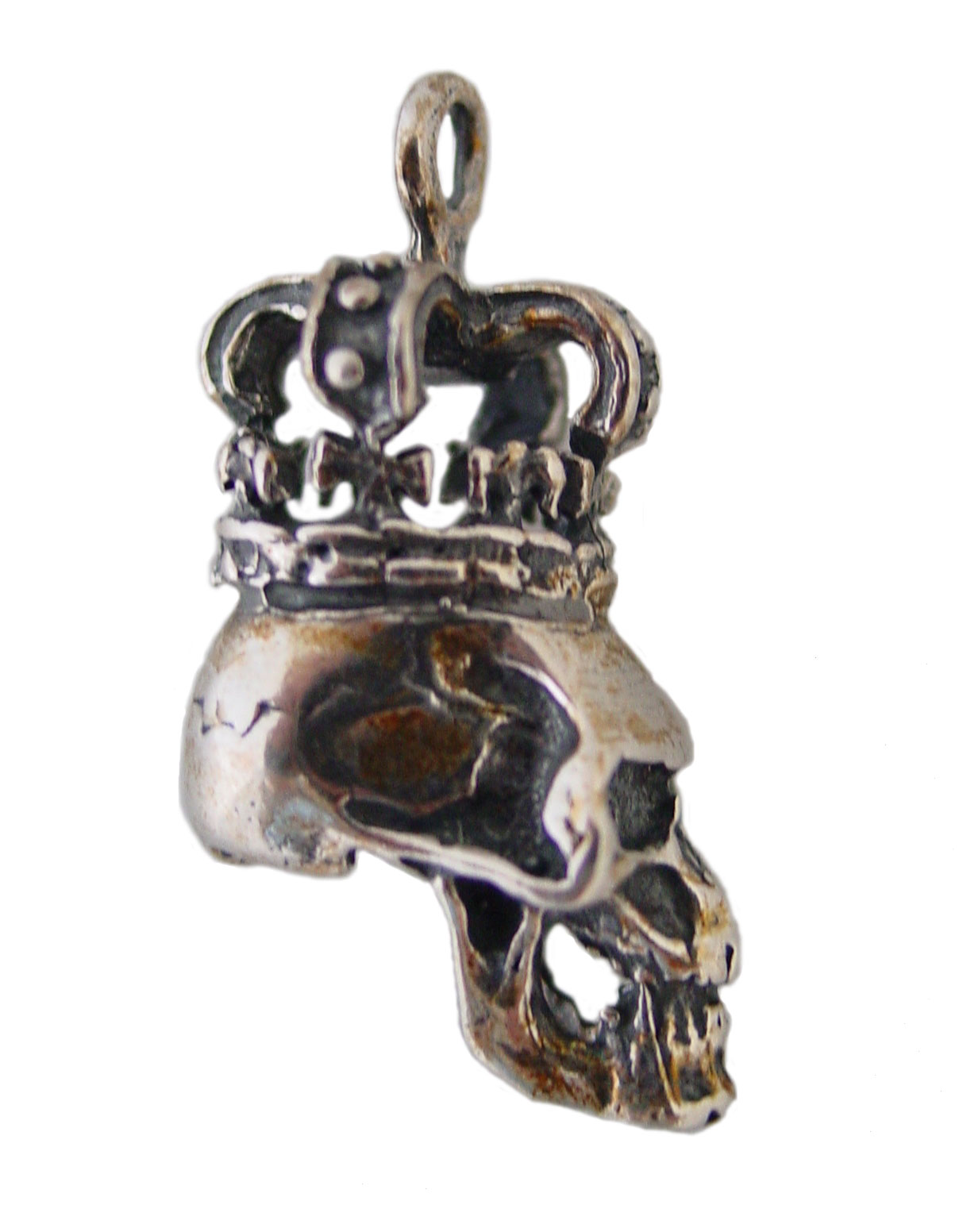 Skull with Crown Silver Charm